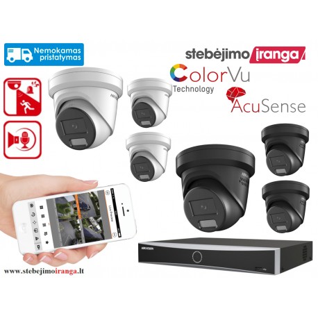6 lauko/vidaus kamerų sistema 4MP (JUODOS arba BALTOS)
