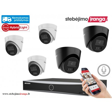5 lauko/vidaus kamerų sistema 4MP (JUODOS arba BALTOS)