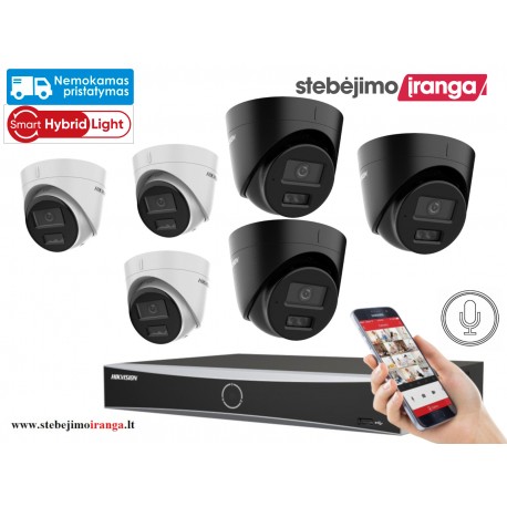 6 lauko/vidaus kamerų sistema 4MP (JUODOS arba BALTOS)